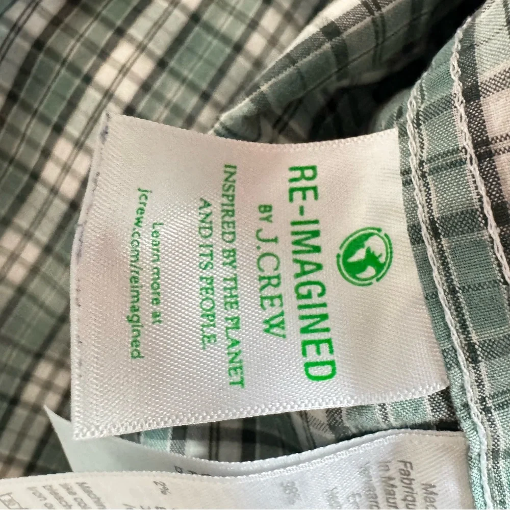 J. Crew Stretch Men’s Green Plaid Casual Button Down Shirt Long Sleeve Slim Fit‎